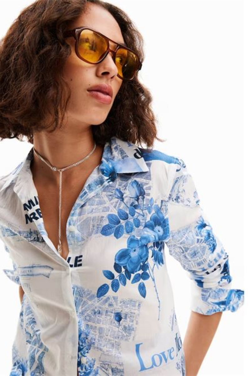 Shop Flowers News Print Shirt By Desigual - Origen Imports