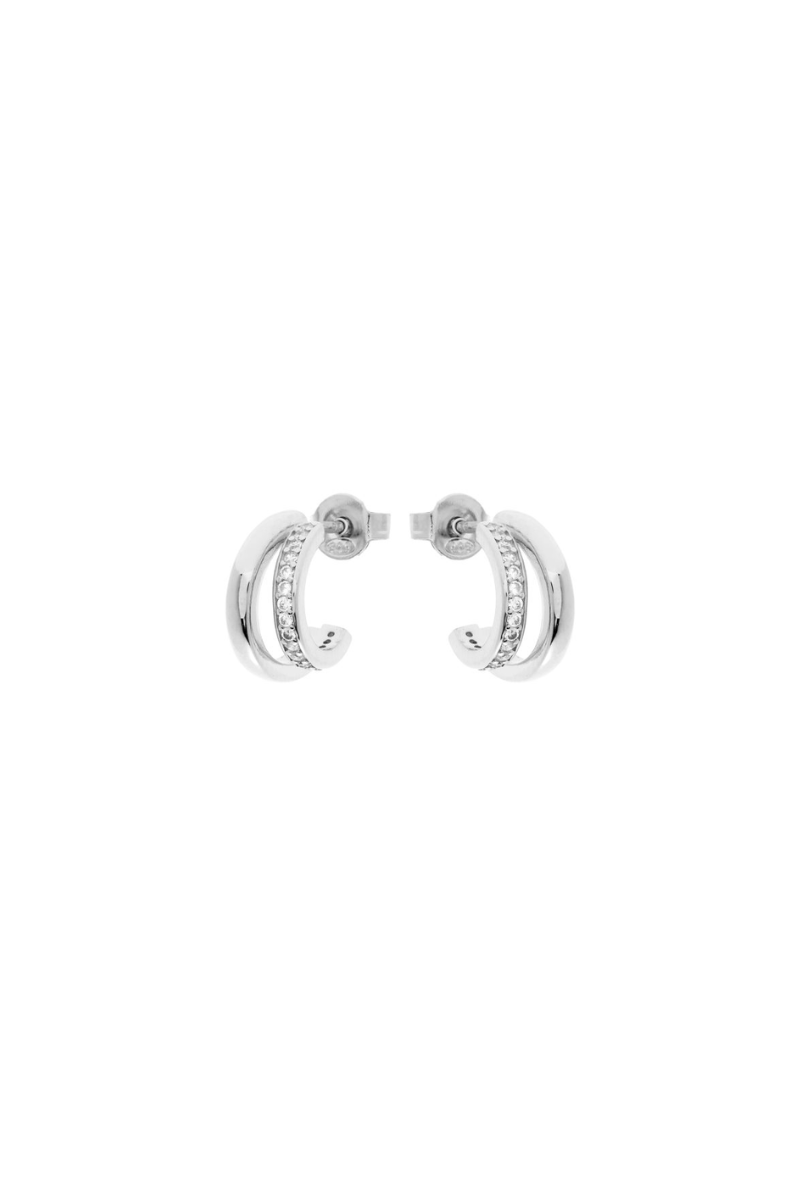 Shop 2 Half Circle CZ Stud Earrings By GA - Origen Imports