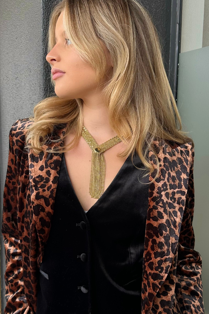 Shop Gold Mesh Tassel Scarf Necklace by Origen - Origen Imports