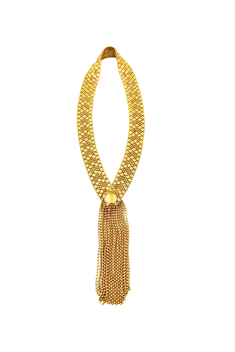 Shop Gold Mesh Tassel Scarf Necklace by Origen - Origen Imports