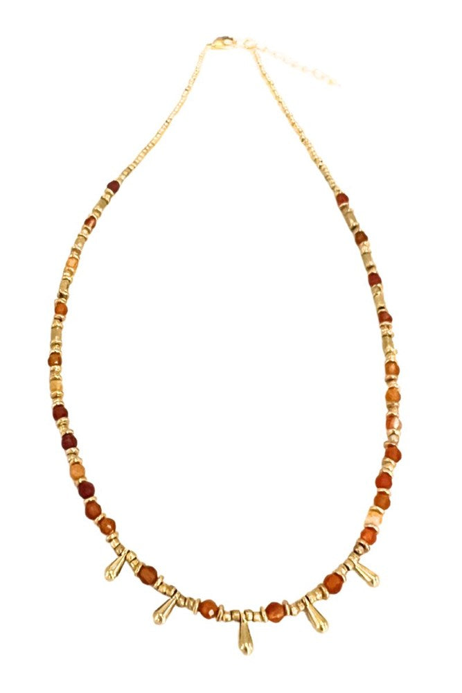 Shop Gold Amber coloured Beaded Short Necklace with Charms by Origen - Origen Imports