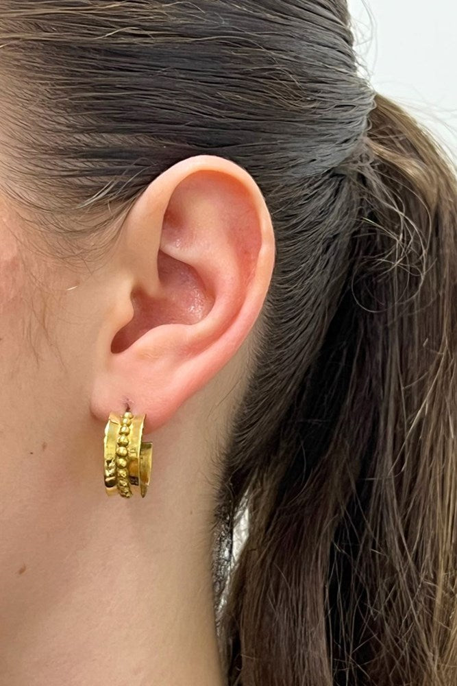 Shop Gold Brass Granulated Hoop Earrings By Origen Imports - Origen Imports