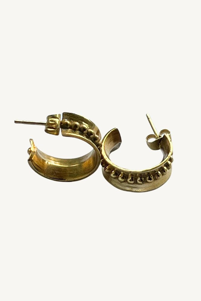 Shop Gold Brass Granulated Hoop Earrings By Origen Imports - Origen Imports