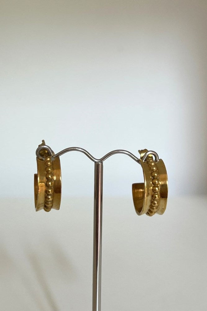 Shop Gold Brass Granulated Hoop Earrings By Origen Imports - Origen Imports