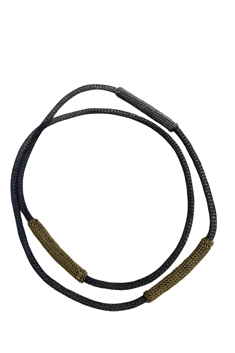 Gold and Gun Hand Crochet Mesh Necklace - Dorset