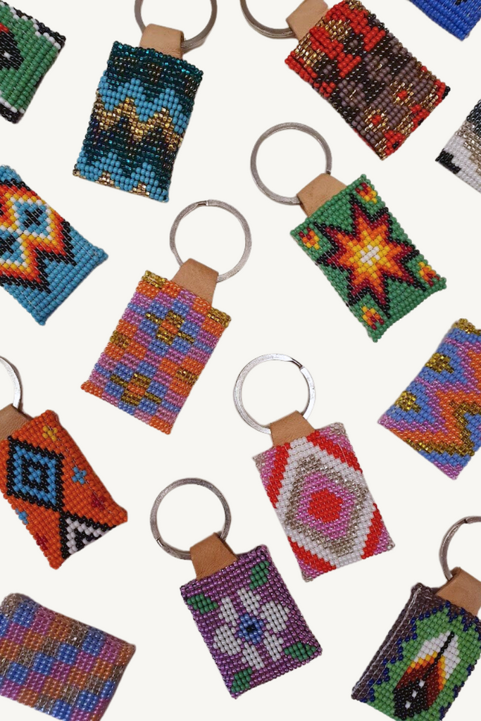 Shop Hand Beaded Key Ring With Leather - Origen Imports