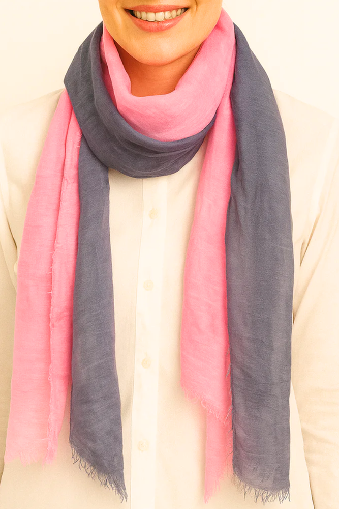 Steel Blue and Pink Cotton Scarf - Gwen
