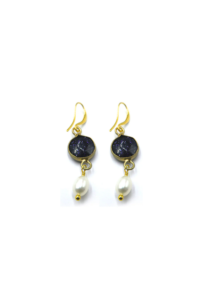 Shop Hanging Earrings w Round Stone & Pearl - Origen Imports