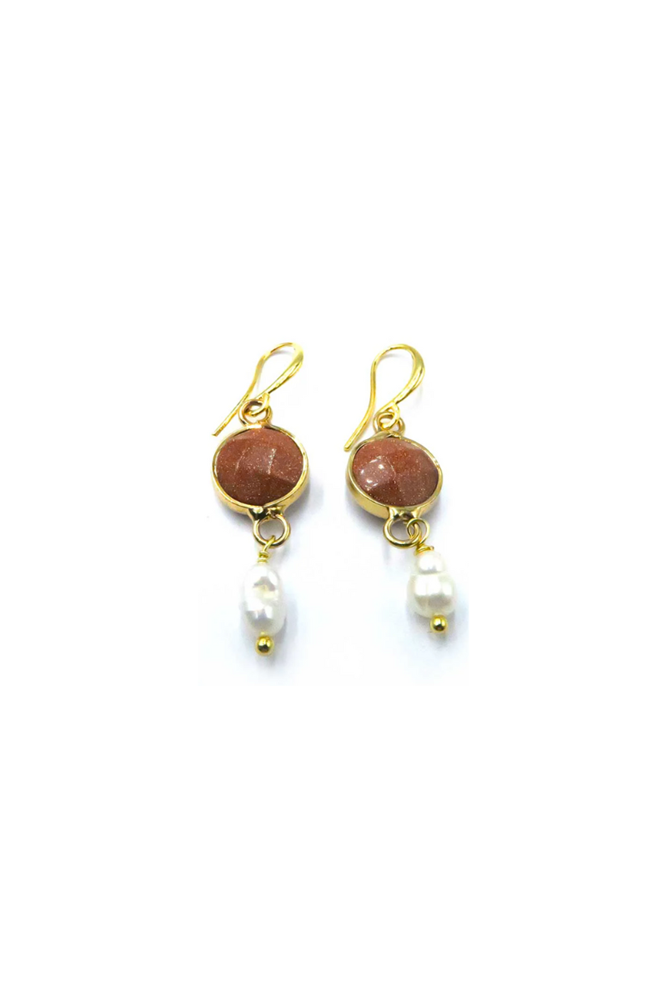 Shop Hanging Earrings w Round Stone & Pearl - Origen Imports