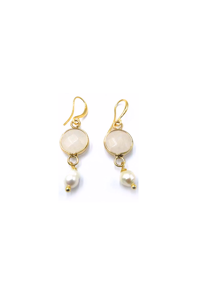Shop Hanging Earrings w Round Stone & Pearl - Origen Imports