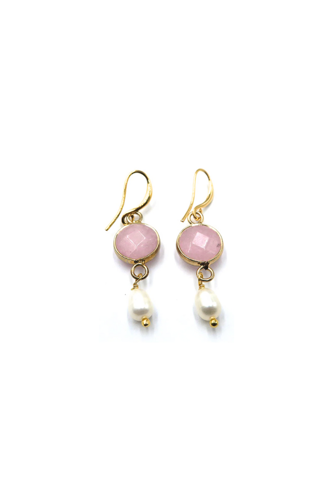 Shop Hanging Earrings w Round Stone & Pearl - Origen Imports
