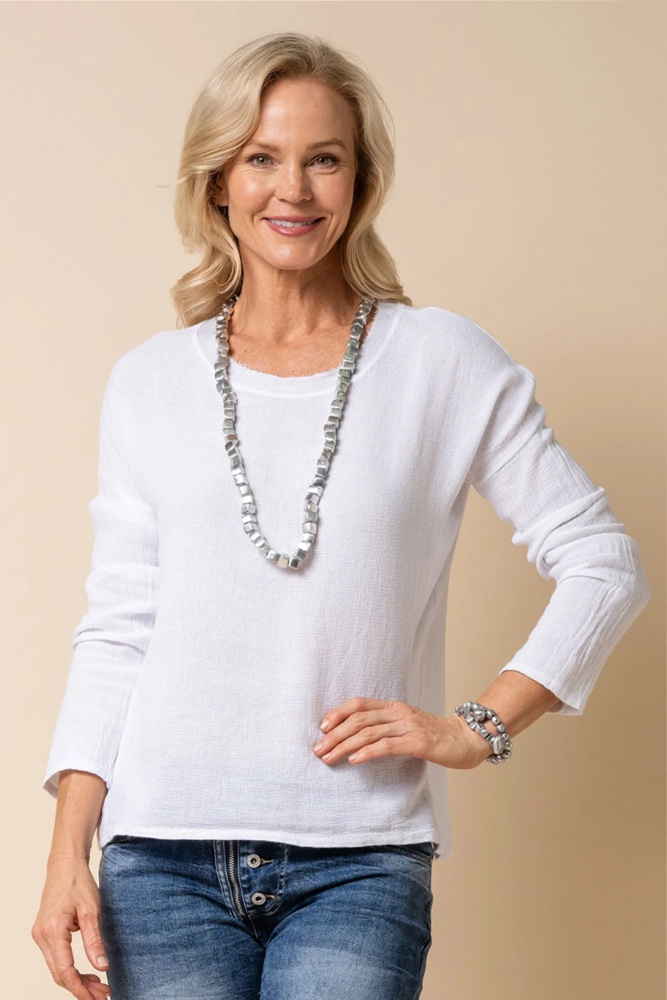 Shop White Angerona Linen Blend Top By Imagine Fashion - Origen Imports