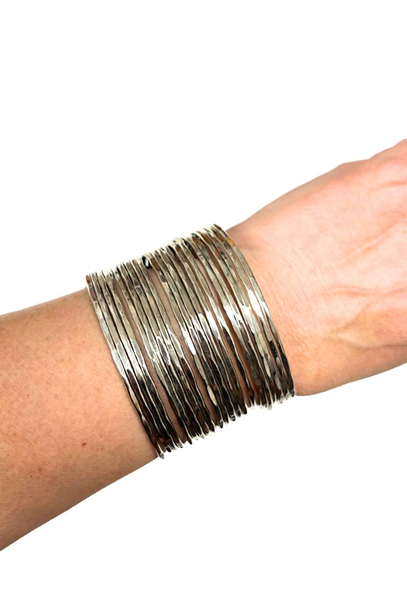 Shop Isha Silver Hammered Wide Cuff Bracelet By Origen Imports - Origen Imports