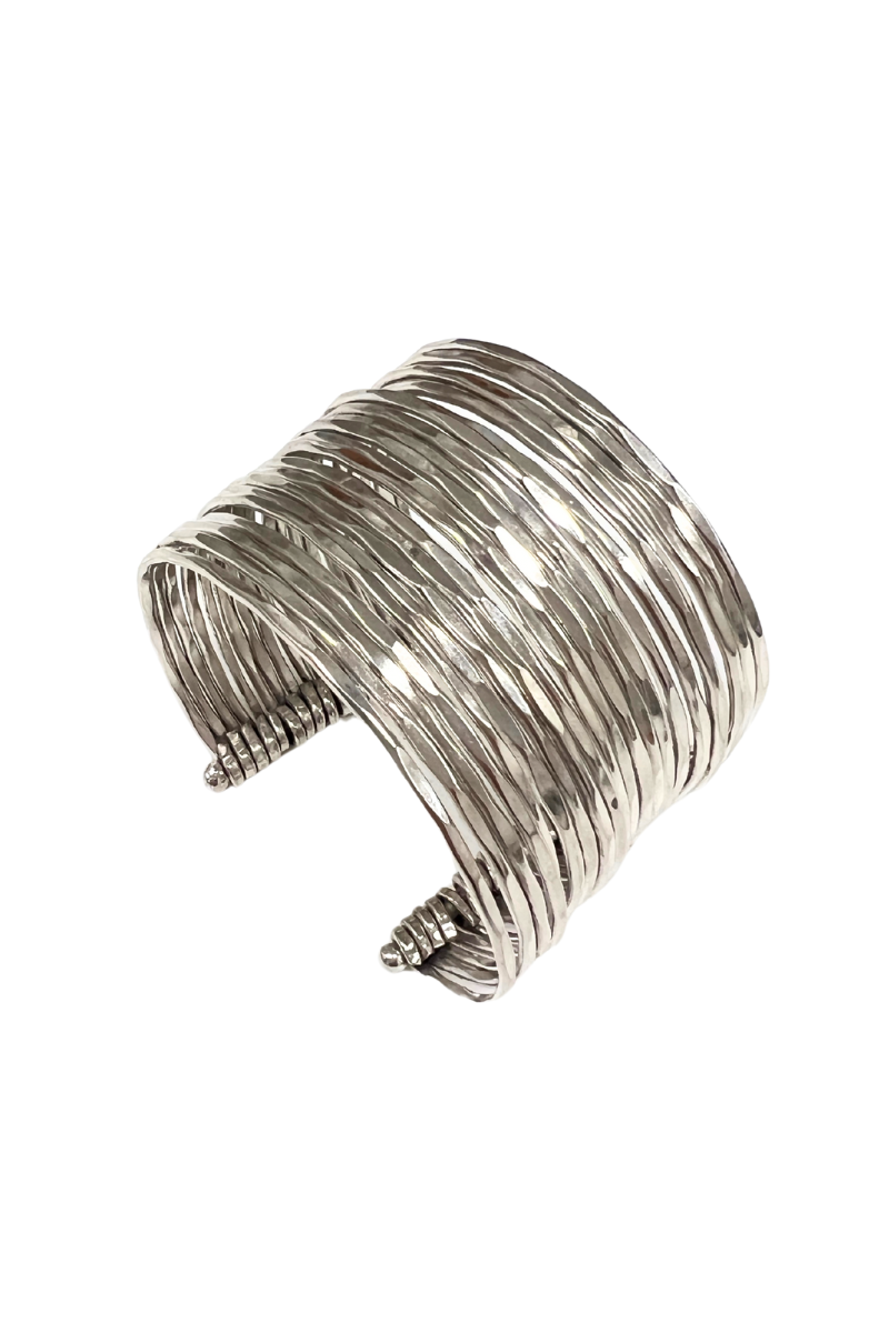 Shop Isha Silver Hammered Wide Cuff Bracelet By Origen Imports - Origen Imports