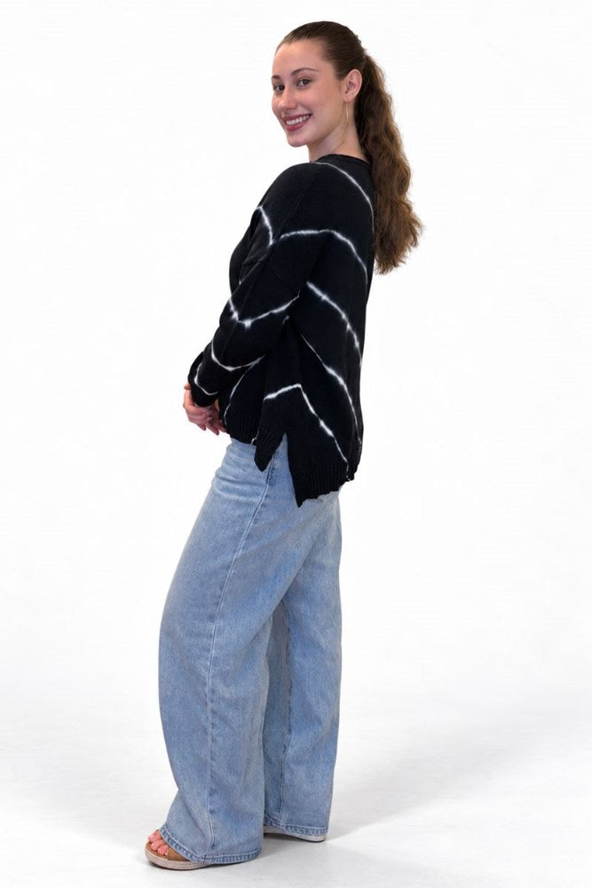 Isla Diagonal Tie Dye Sweater - Navy