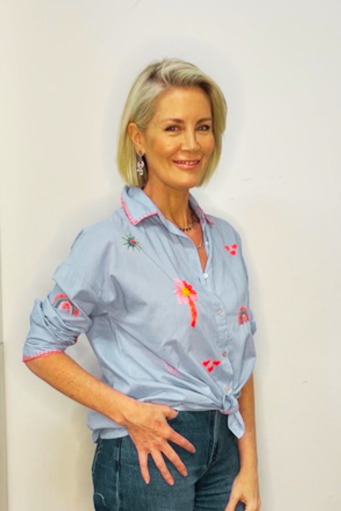 Anime Embroidered Shirt by Italian Star- Blue