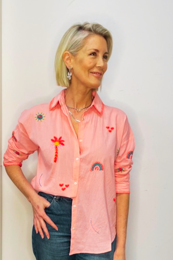 Anime Embroidered Shirt by Italian Star- Pink