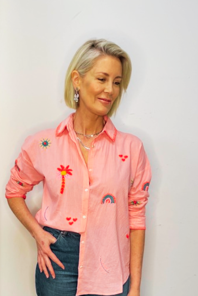 Anime Embroidered Shirt by Italian Star- Pink