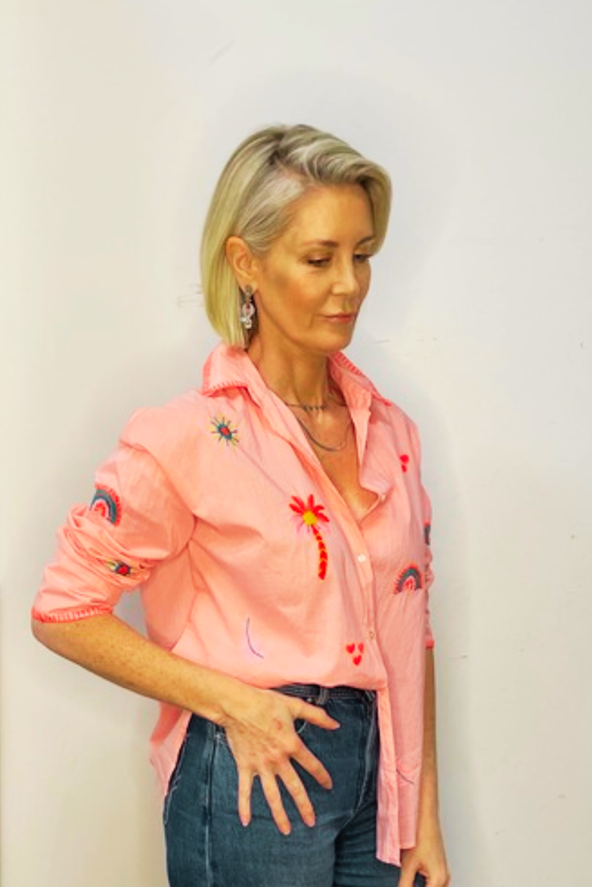 Anime Embroidered Shirt by Italian Star- Pink