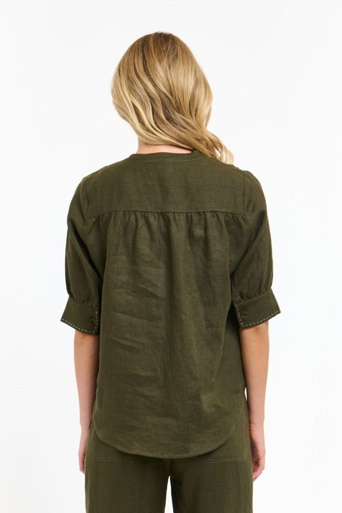 Shop Bradley Linen Stitch Top by 365 Days -Khaki - Origen Imports