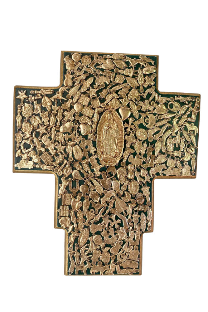 Shop Large Wood Cross With Golden Milagros - Origen Imports