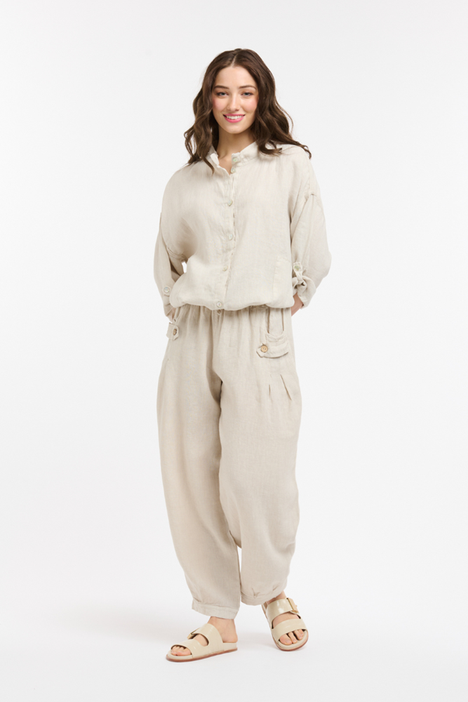 Shop Beige Linen Pants by Urban Luxury - Origen Imports
