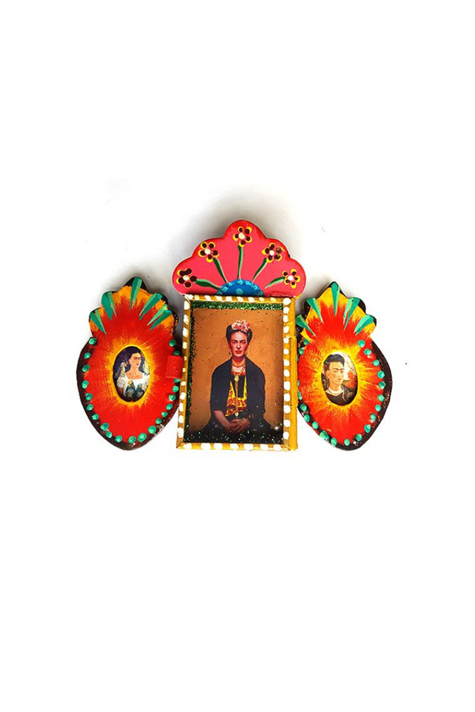 Shop Mexican Tin Frame Frida Double Heart - Origen Imports