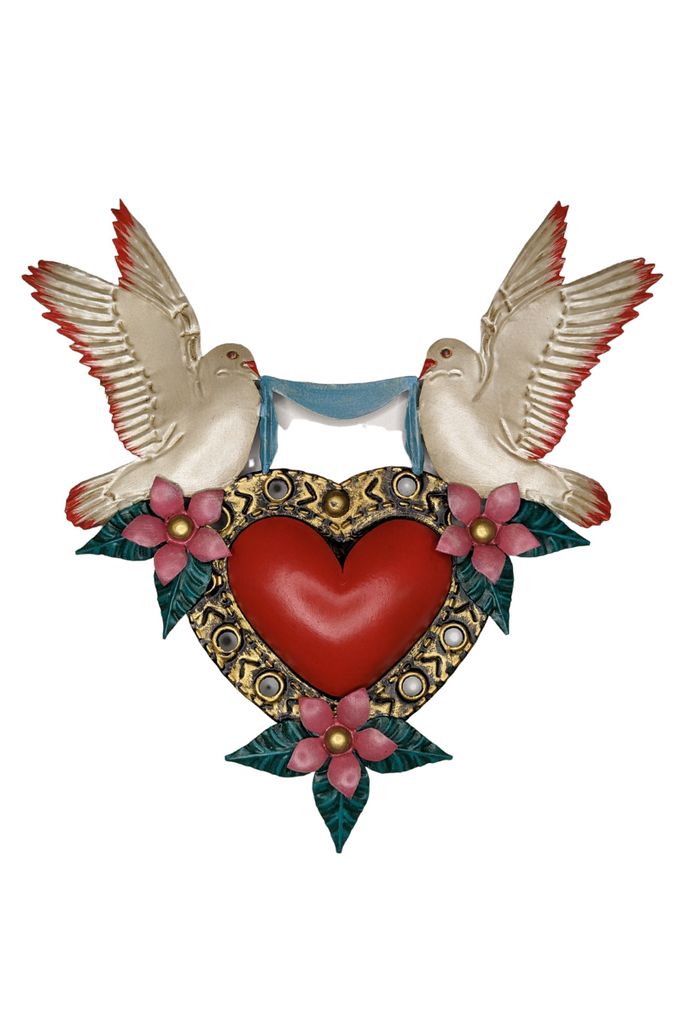 Shop Mexican Tin Heart With 2 Doves - Origen Imports