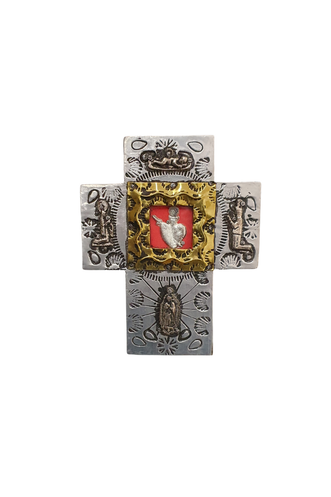 Shop Mexican Wood Tin Cross With Milagro - Origen Imports