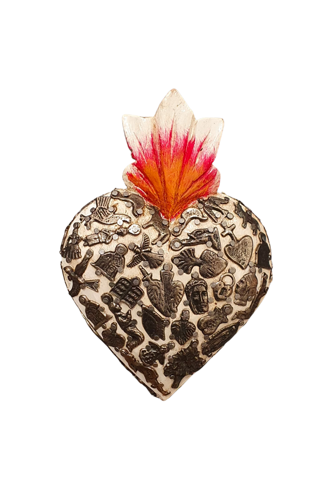 Mexican Milagro Heart White - Med