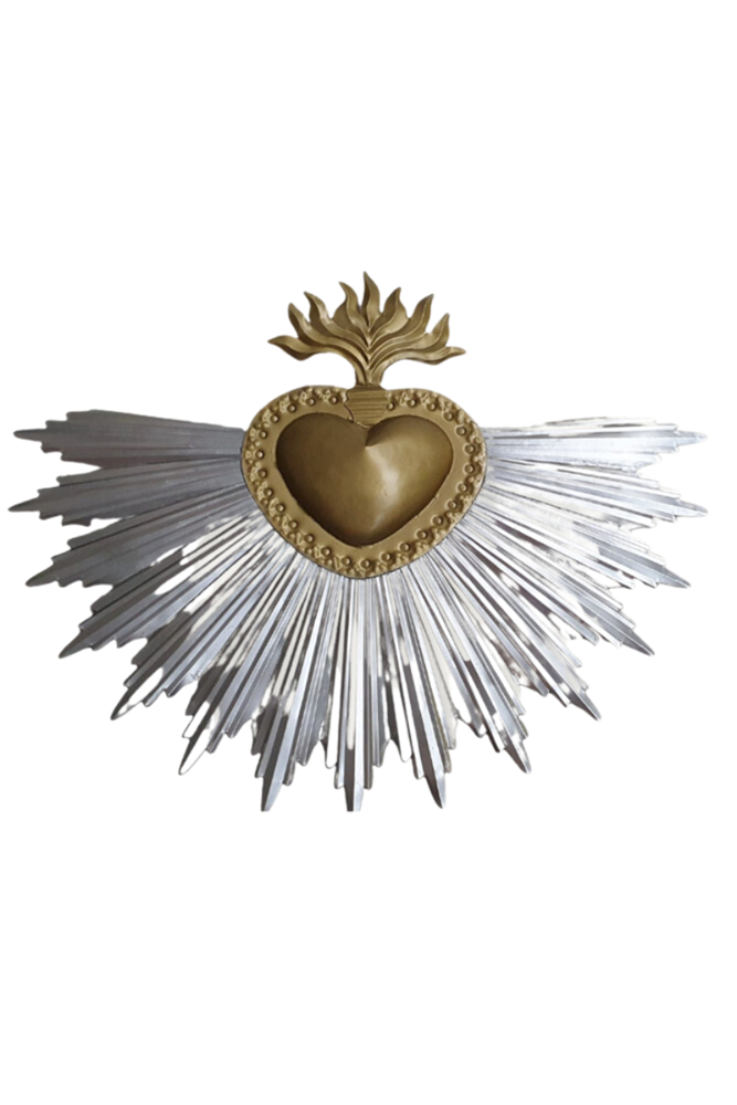 Mexican Tin Heart w Silver Rays