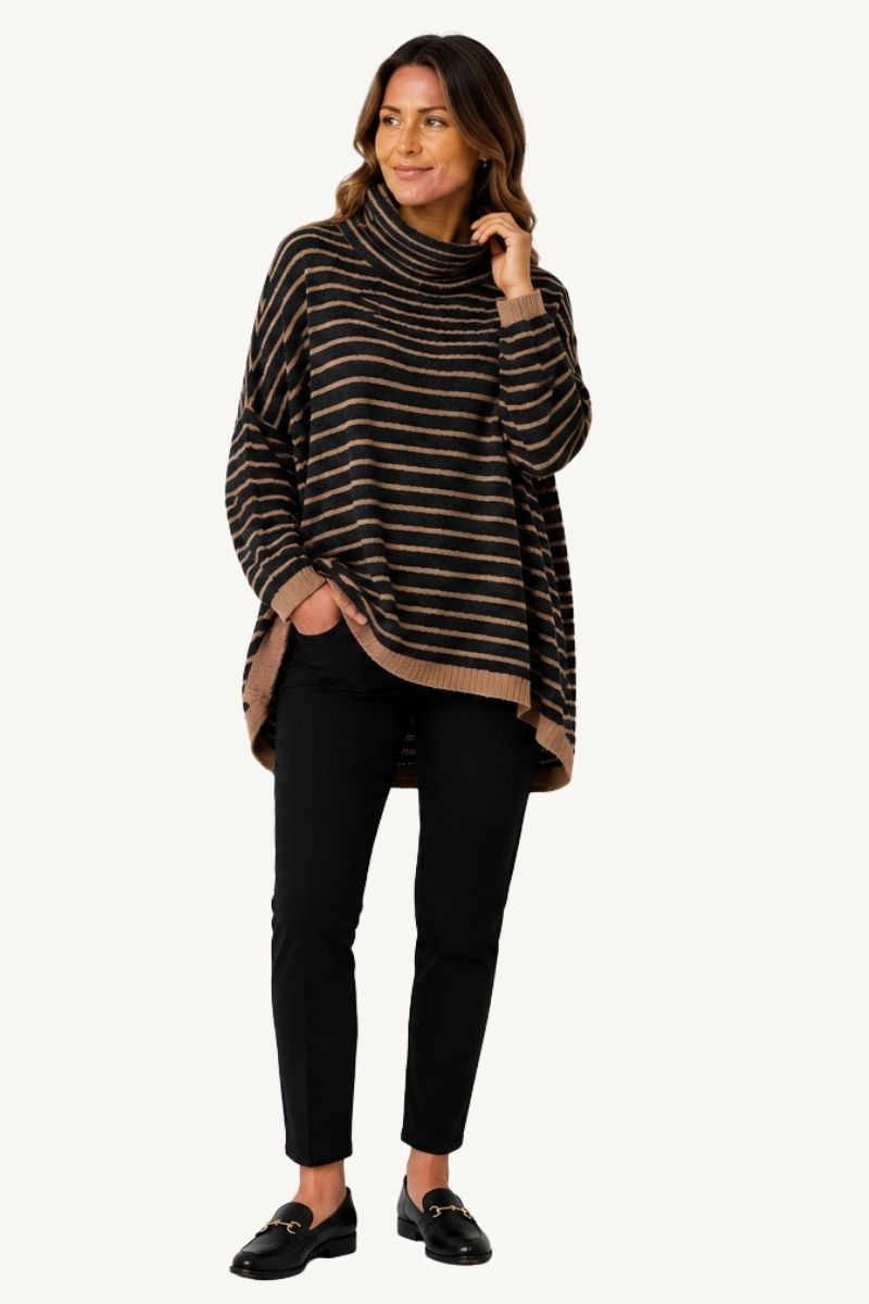 Mohair Blend Relaxed Striped Jumper - Black