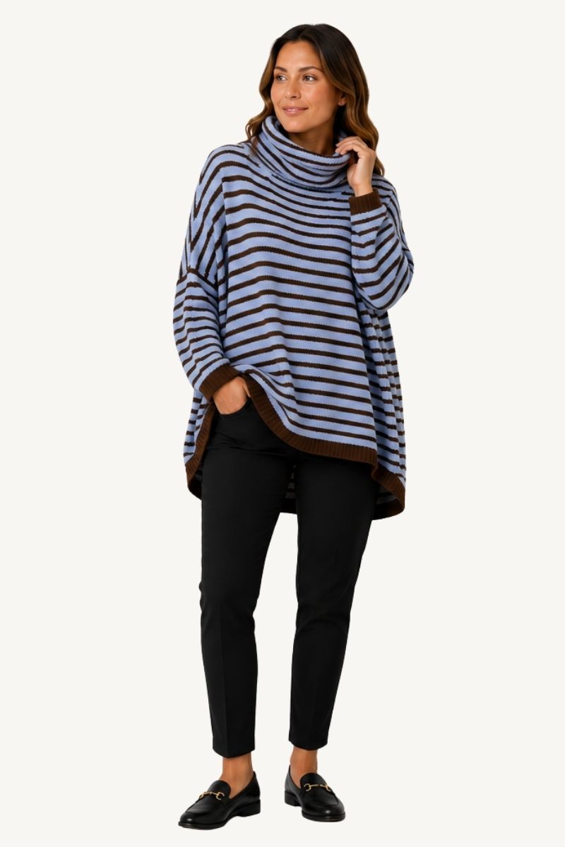 Mohair Blend Relaxed Stripe Jumper - Blue