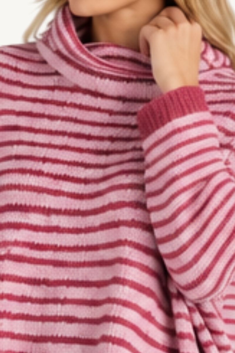 Mohair Blend Relaxed  Stripe Jumper - Pink