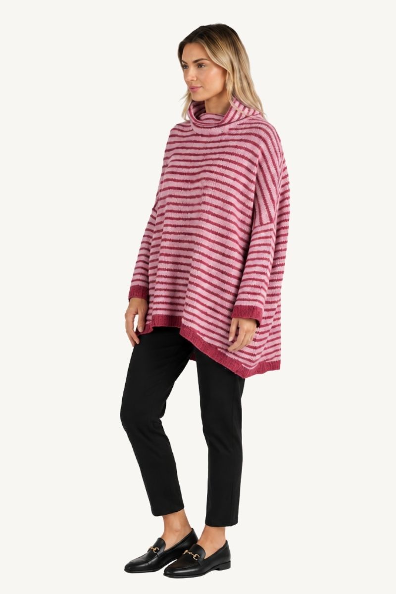 Mohair Blend Relaxed  Stripe Jumper - Pink