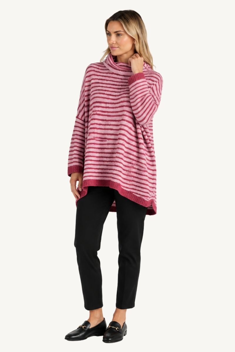 Mohair Blend Relaxed  Stripe Jumper - Pink