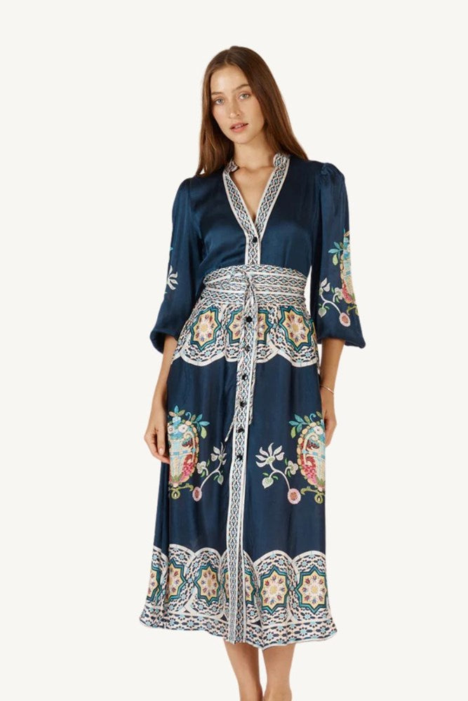 Shop Navy Boho Garcia Maxi Dress By Rubyyaya - Origen Imports