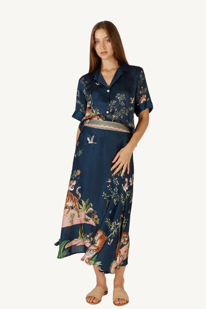 Shop Navy Floral Machali Maxi Skirt By Rubyyaya - Origen Imports