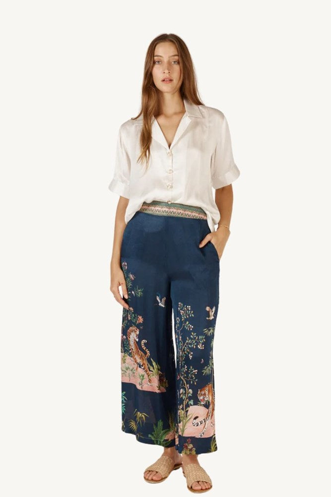 Shop Navy Floral Machali Pants By Rubyyaya - Origen Imports