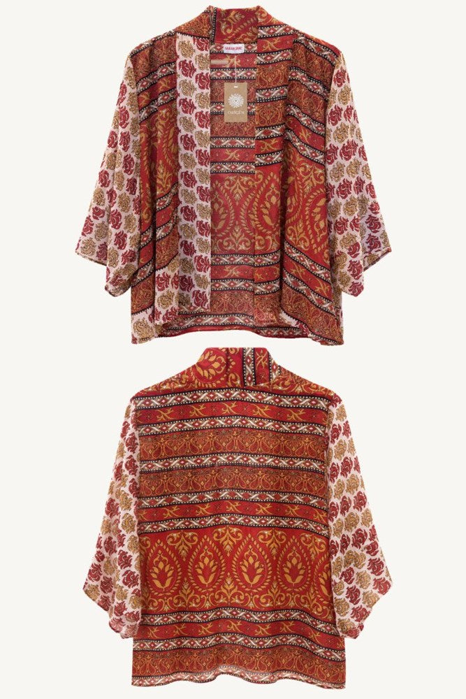 Upcycled Vintage Silk Short Kimono - Poppy