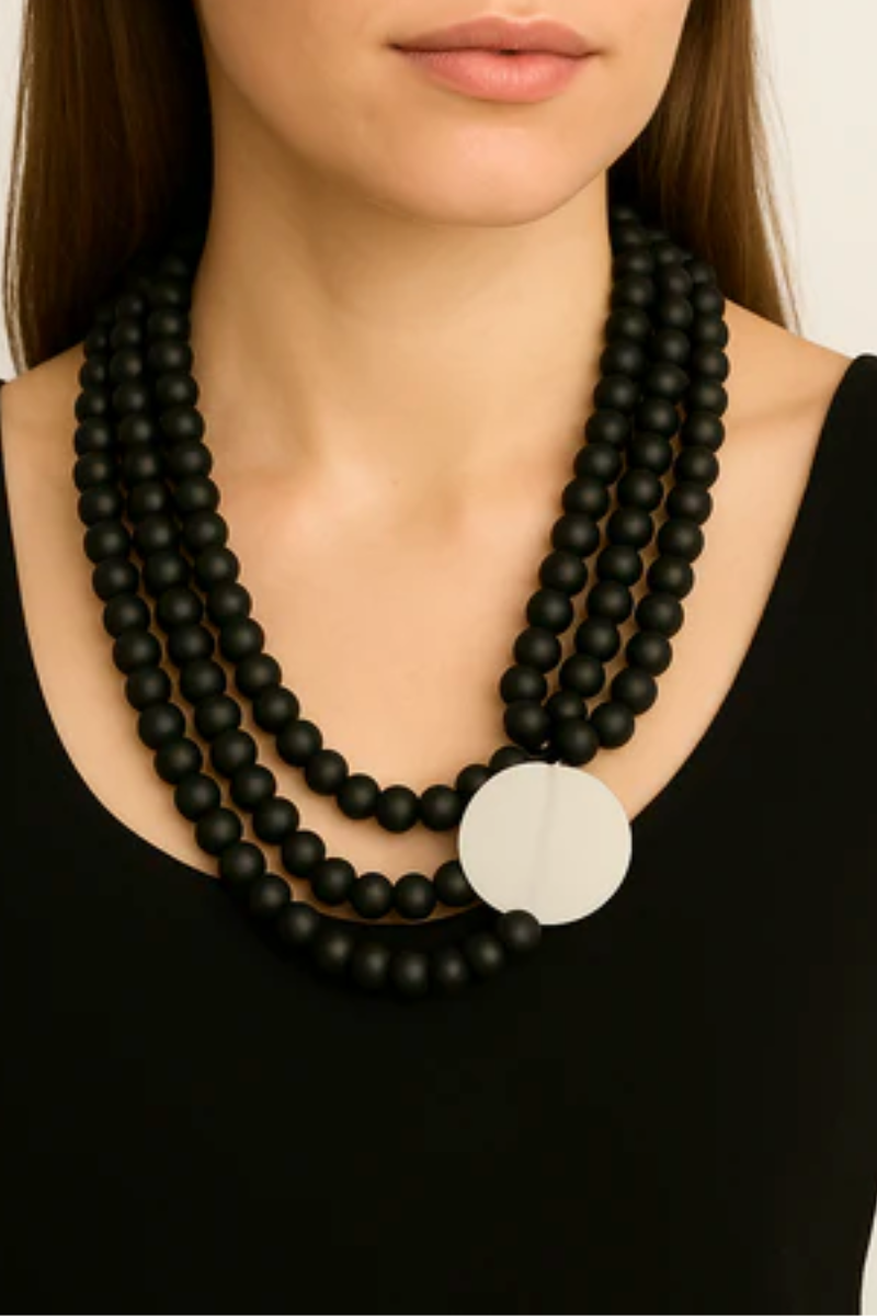 Peak Black Beaded Moonstone Necklace