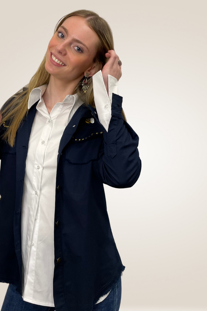 Shop Studded Bee Military Shirt By Pixi Carinval - Origen Imports