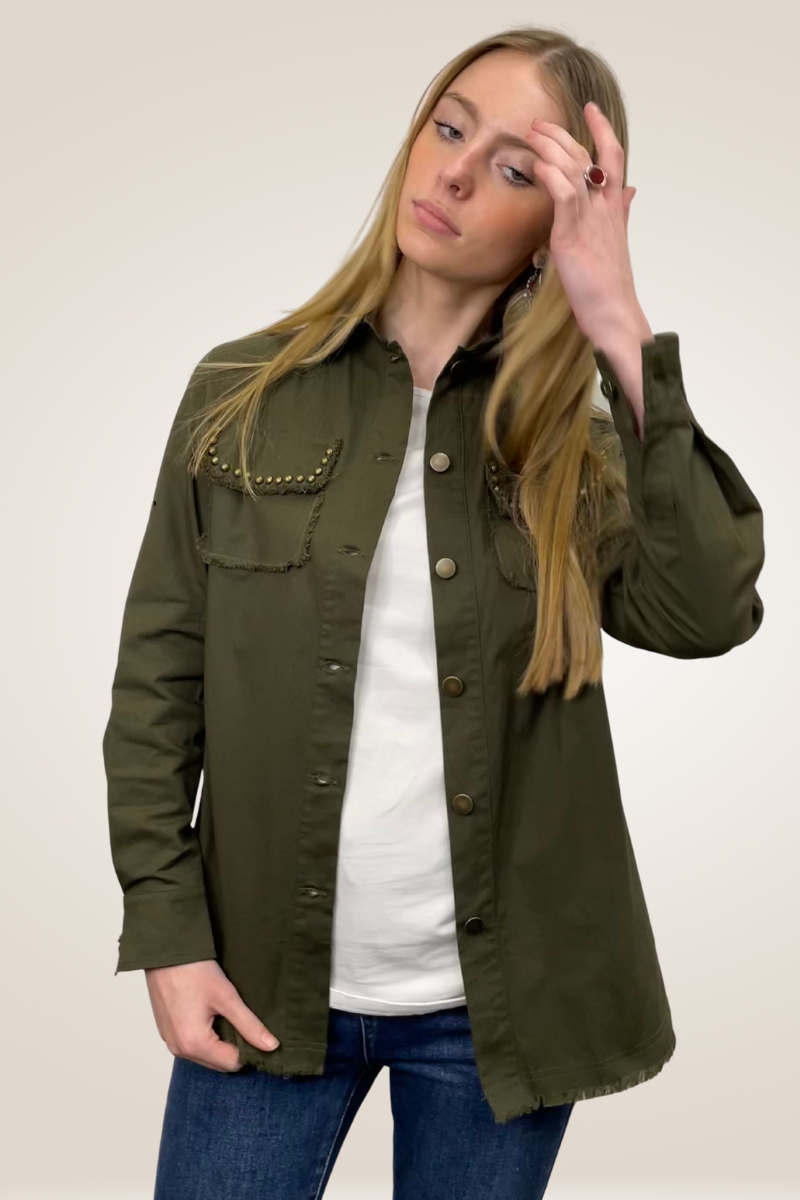 Shop Studded Bee Military Shirt By Pixi Carinval - Origen Imports