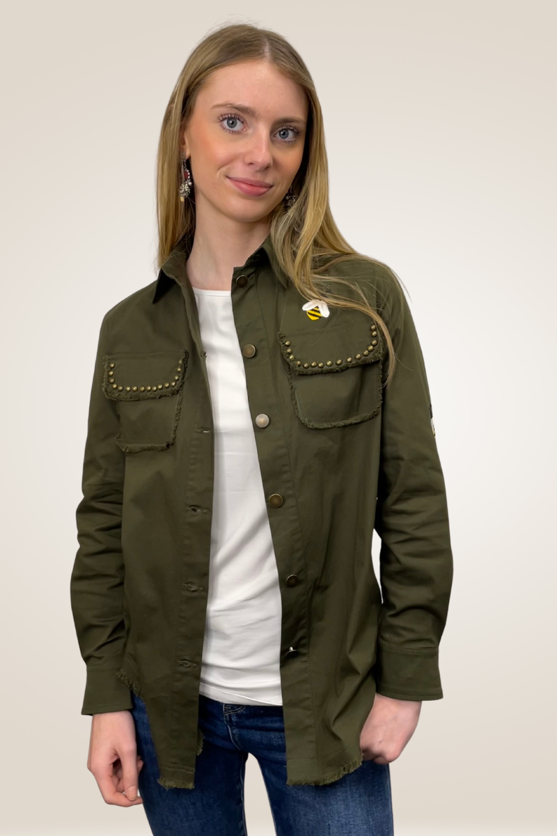 Shop Studded Bee Military Shirt By Pixi Carinval - Origen Imports