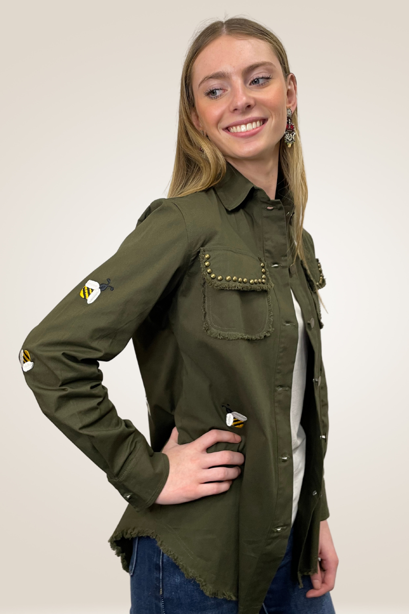 Shop Studded Bee Military Shirt By Pixi Carinval - Origen Imports