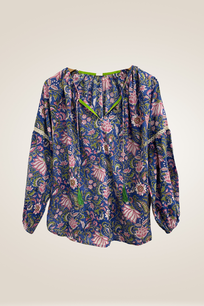 Blue Harlow Peasant Top By Pixi Carnival