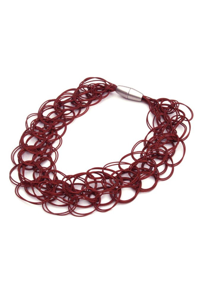Shop Tejer PVC Open Weave Long Necklace by Rosalba Galati - Red Pastel - Origen Imports