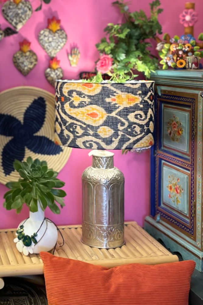 Shop Ikat Blue Linen Drum Lampshade - Origen Imports