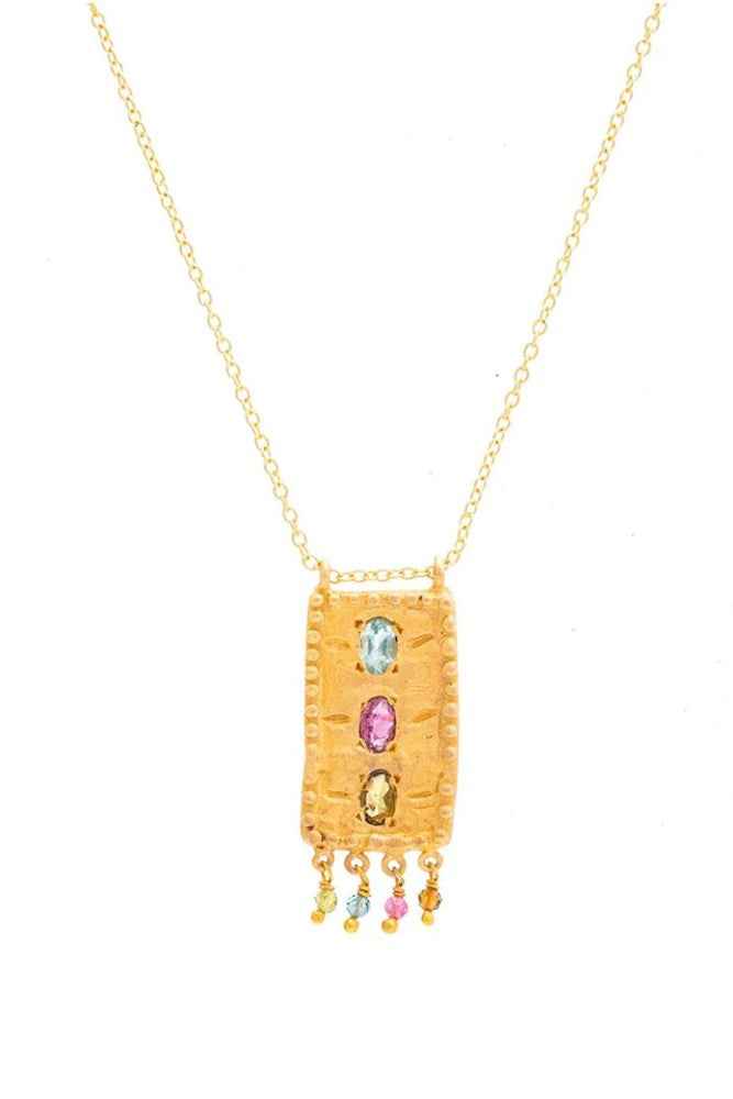 Shop Rubyteva Sahara Gold Rectangle Pendant Multi Tourmaline necklace - Origen Imports