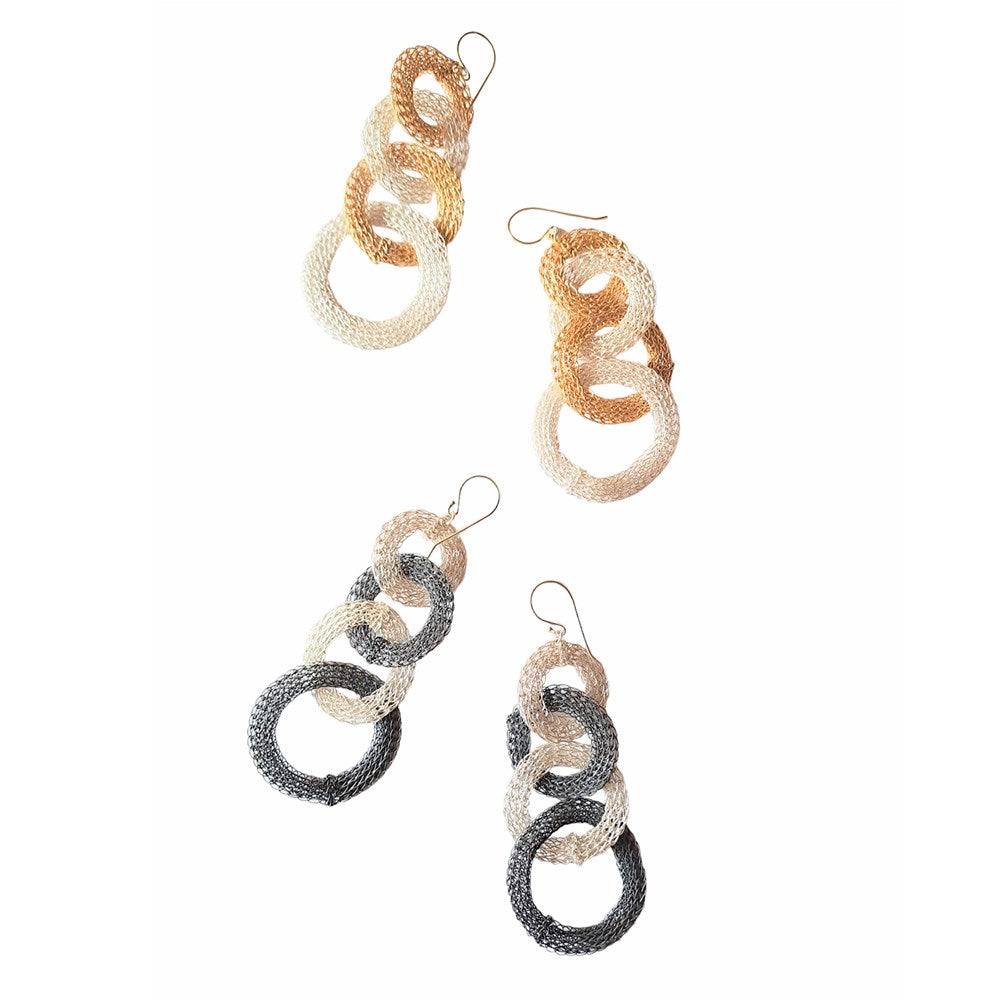 Shop Woven Mesh Silver & Oxidised Ringlet Drop Earrings - Origen Imports